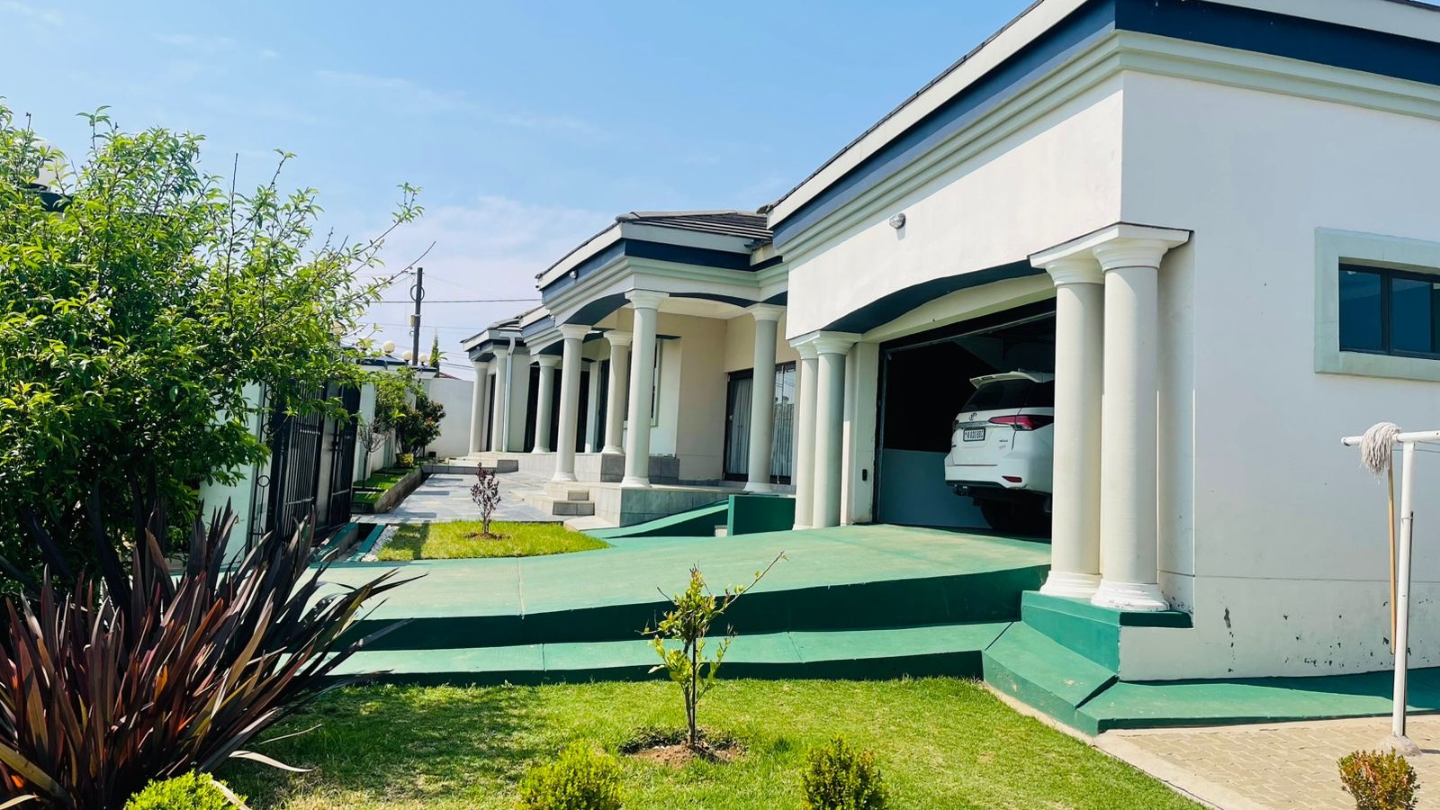 <p>This beautiful house  is located in Thetsane West , Maseru Lesotho.  It's a 4 Bedroom House </p><p>Master bedroom has Gym,en-suite,office space, walk-in-closet and an exit door to the backyard</p><p>Another bedroom is en-suite </p><p>Common bathroom </p><p>Kitchen </p><p>Lounge,dining </p><p>Cinema room,</p><p>Kitchen’s Cullery </p><p>Double garage(Automated Door)</p><p>Automated gate </p><p>Paved yard</p><p>Car port</p><p>Wall and palisade fence </p><p>Entertainment room </p><p>Only uses solar power </p><p>800sqm plot size </p><p>Lease available</p><p>Selling Price 10million </p>